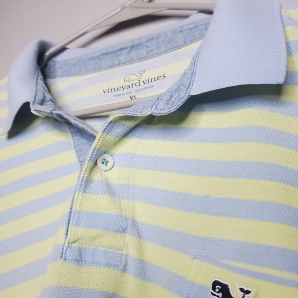 Vineyard Vines Men's 100% Cotton Polo Short Sleeve Shirt XL Striped Yellow Blue - Picture 4 of 12